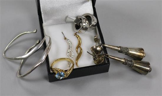 A pair of 18ct white gold earrings, three other pairs of earrings including silver and a paste ring.